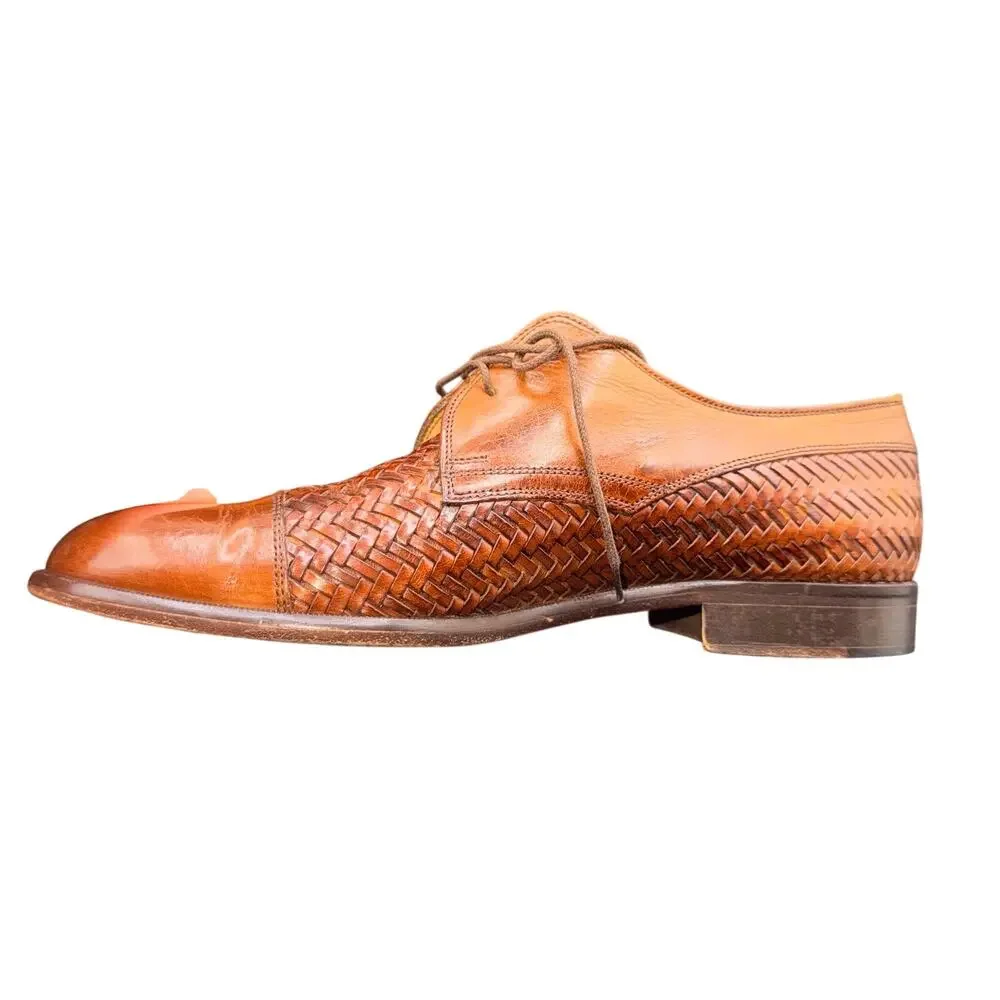 Johnston & Murphy Italy Woven Leather Cap Toe Derby Oxfords Brown Men’s 7.5 M